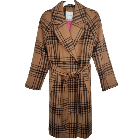 Avec Les Filles Plaid Double Breasted Coat Windowpane Tan and Black Size Large - Picture 3 of 11